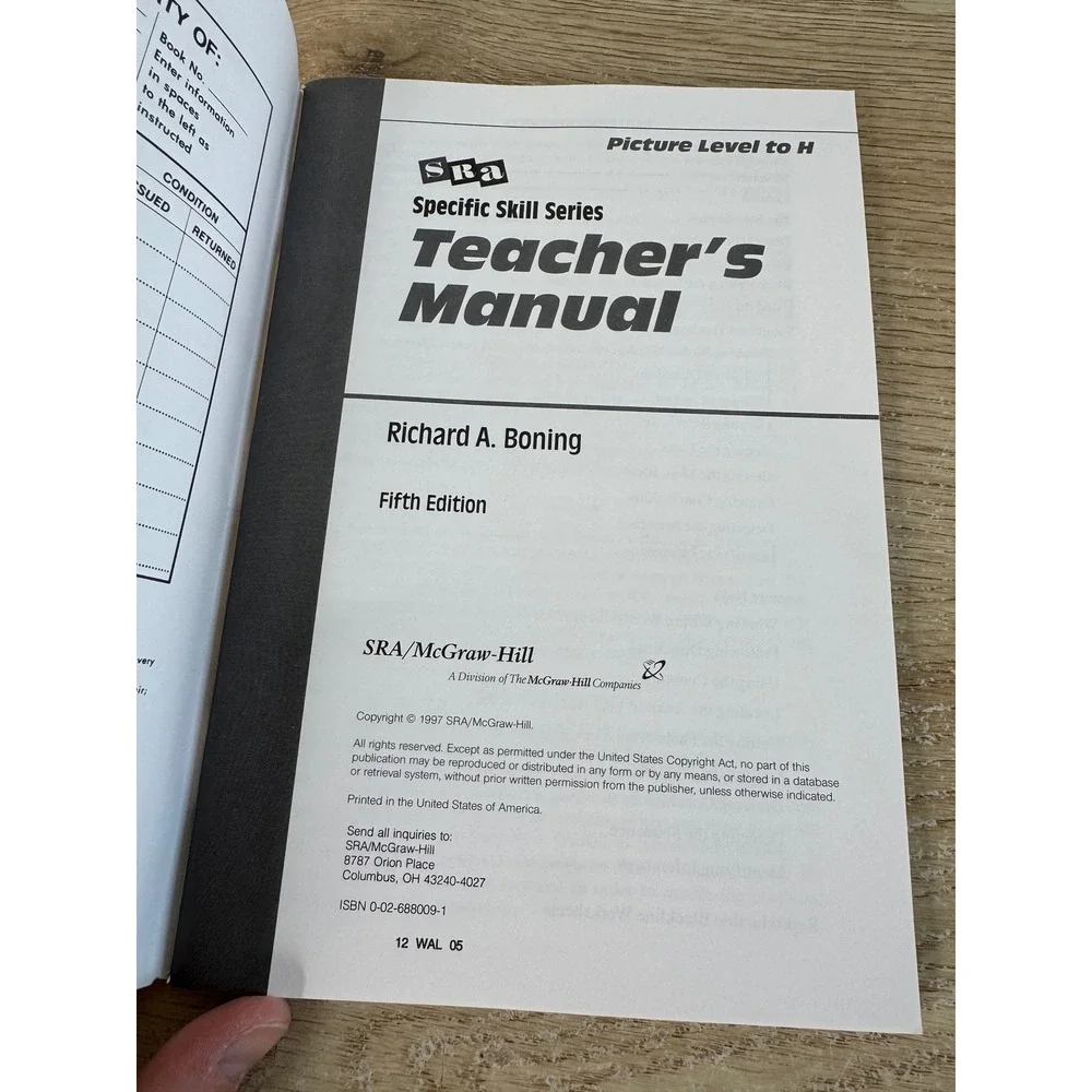 SRA Specific Skill Series Teacher Manual Picture Level to H Richard Boning